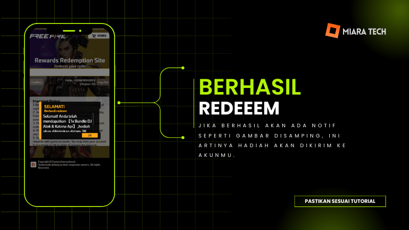 berhasil memasukan kode redeem free fire dan mendapatkan hadiahnya