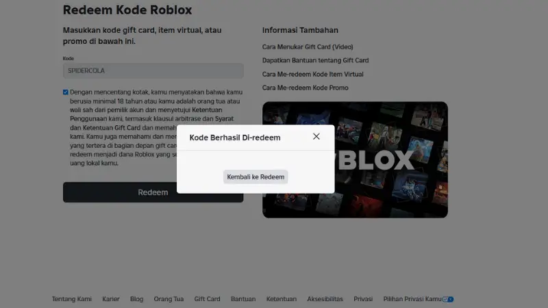 Cara Menukarkan Kode Redeem Roblox