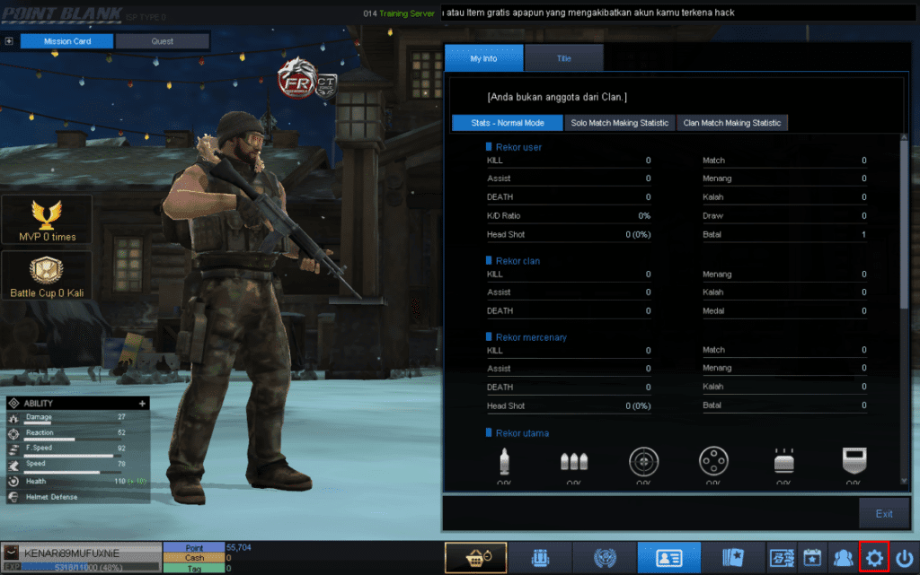 cara buka setting atau pengaturan di point blank